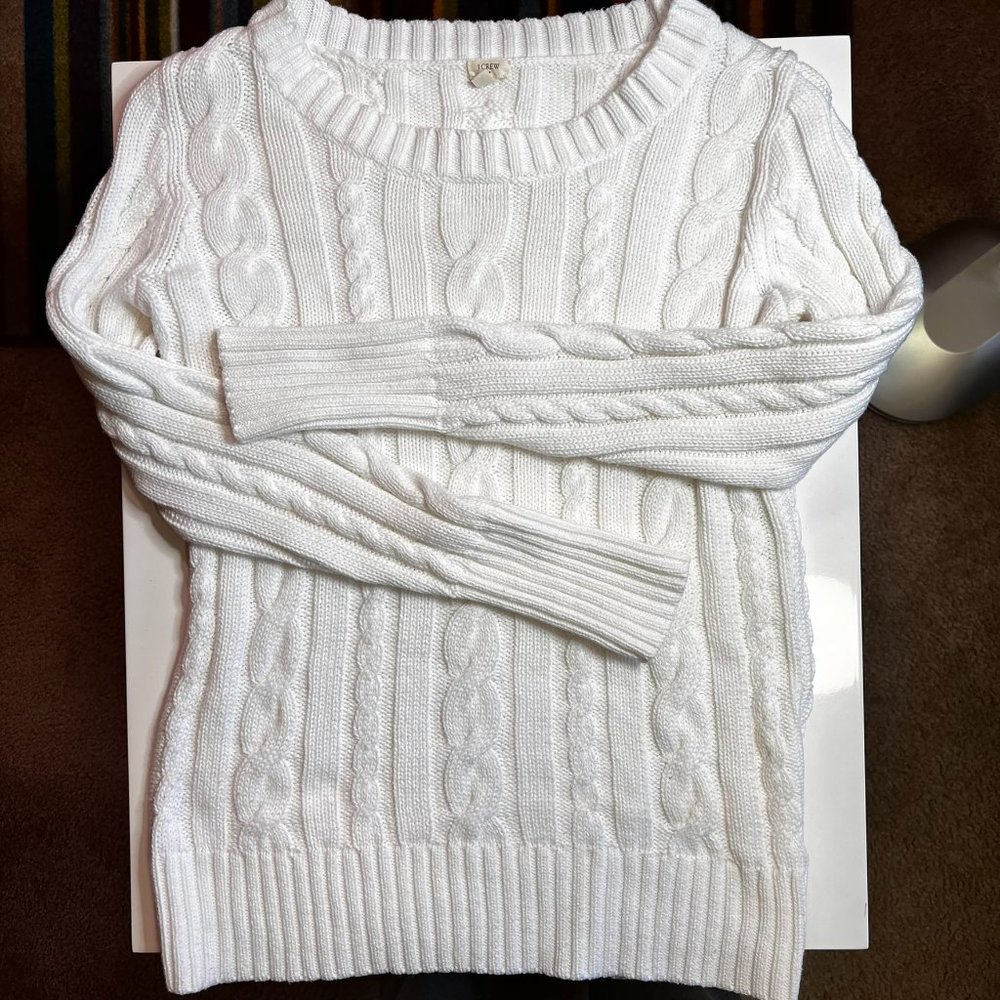 J CREW White Cable Knit Sweater